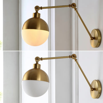 Alba 8"  Mid-Century Modern Arm-Adjustable Iron/Glass LED Sconce - JONATHAN Y